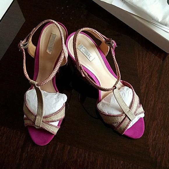 Schutz sandals, 4" floral silk heel. - Picture 8 of 8